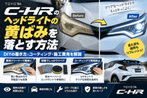 C-HRのヘッドライト黄ばみを落とす方法|DIYの磨き方・コーティング・施工費用を解説