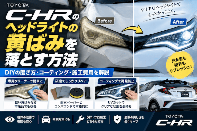 C-HRのヘッドライト黄ばみを落とす方法｜DIYの磨き方・コーティング・施工費用を解説